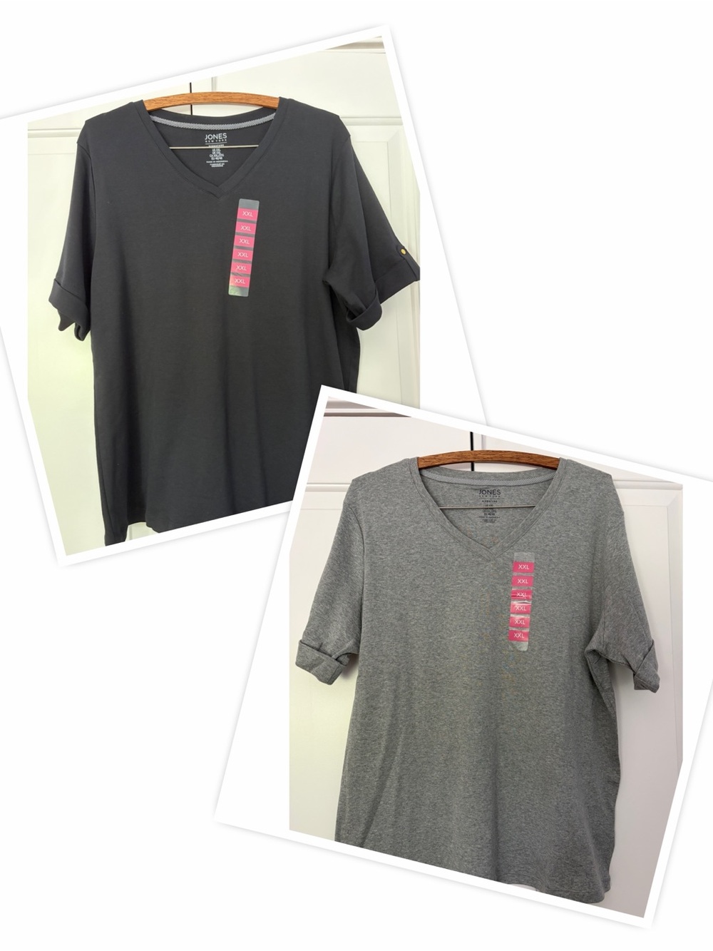 Set of 2 Jones New York  V-Neck Pullover Tee size XXL black and grey